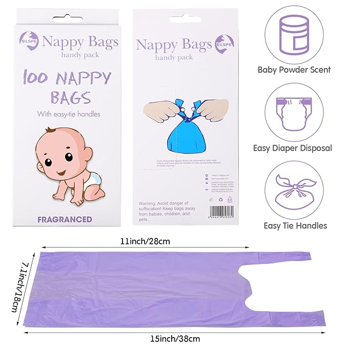 1600 Count Baby Disposable Diaper Bags Scented Diaper Sacks with Tie Handle Disposal Trash Sacks Baby Poop Waste Bag Refill(Purple)