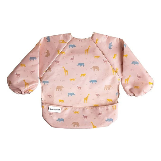 Tiny Twinkle Long Sleeve Bib for Babies & Toddlers | Waterproof Smock Bib for Eating | Machine Washable & Mess-Proof Feeding Essentials | Newborn Shower Gift (Petite Safari, 6–24M)