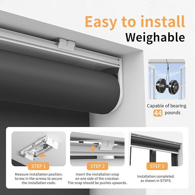Cordless Roller Shades Blackout Blinds for Windows Room Darkening Rolled Up Shades with Spring System, UV Protection Window Shades Door Blinds for Home and Office (Grey, 23" W x 72" H)
