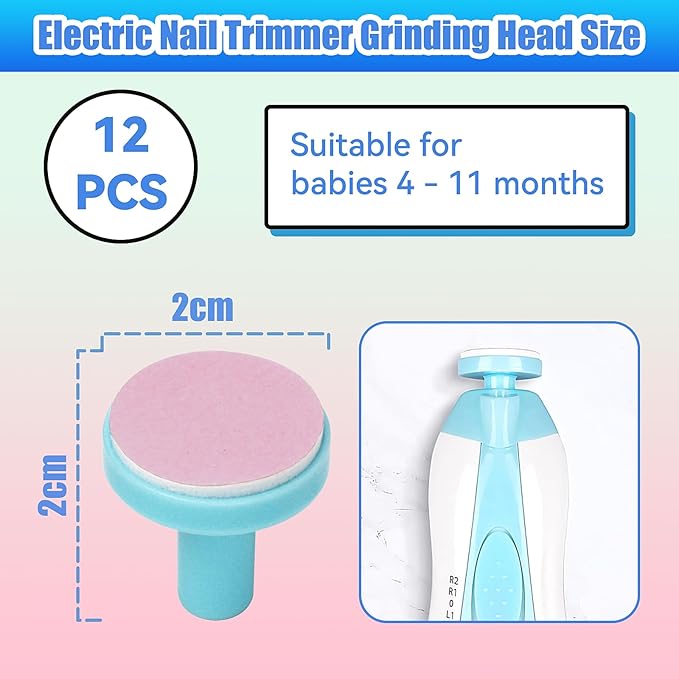 12 Pieces Baby Nail File Pads Nail Trimmer Replacement Pads Electric Baby Nail Grinding Heads for Standard Electric Kid Nail Trimmer Suits to Newborn Infant Toddler (Pink)