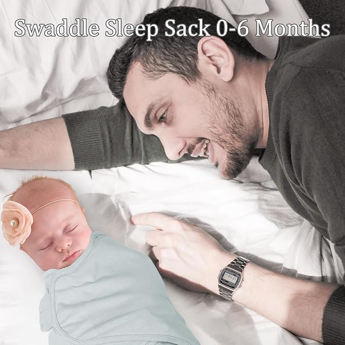 david's kids 100% Cotton 3 Pack Baby Swaddle Wrap for 0-3 Months, Soft Swaddle Blanket for Newborn Infant, Adjustable Baby Wrap Sleep Sacks for Boys Girls, Newborn Essentials,White & Grey & Green