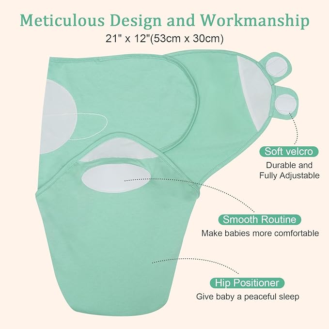 david's kids 100% Cotton 3 Pack Baby Swaddle Wrap for 0-3 Months, Soft Swaddle Blanket for Newborn Infant, Adjustable Baby Wrap Sleep Sacks for Boys Girls, Newborn Essentials,White & Grey & Green