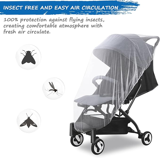 Mosquito Net for Stroller(2 Pack), Baby Mosquito Net for Car Seat, Bassinets, Cradles, Playard, Pack N Plays and Portable Mini Crib, Baby Insect Netting, White