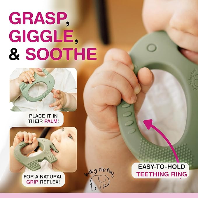 Elefun Baby Teether Pack - Gift 6 Months Blissful Teething Relief - Infant Teethers 6 to 12 Month Baby Gift Set - Safe Silicone Soothing Rings Developmental Infant Chew Toys