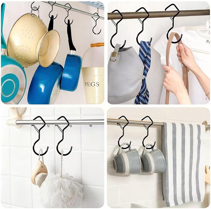 Heavy Duty Screw Hooks for Hanging, 4-Inch Ceiling Hooks with Safety Lock, Strong Hooks for Plants, Clothes, Kitchen Utensils, String Lights, Handbags, Towels (Black, 22 Pcs)