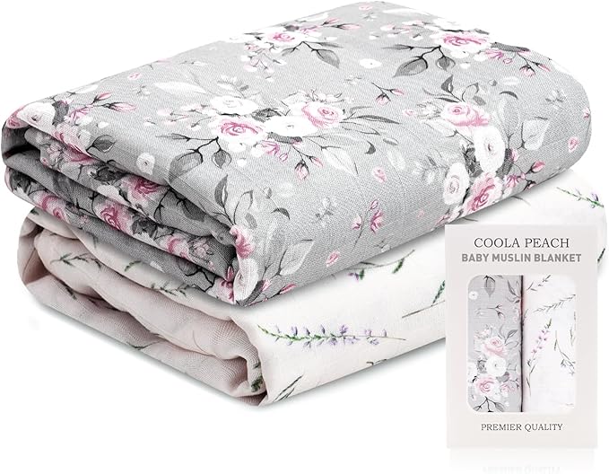 Baby Muslin Swaddle Blankets,2 Pack Receiving Blanket Baby Girl & boy,Large47 x 43 inches,Soft & Skin Friendly Baby Blanket Wrap(Florals)