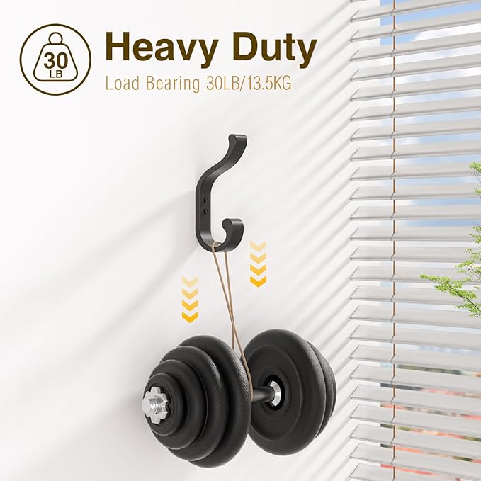 Wall-Mount Coat Hooks, Heavy Duty 30LB Hooks for Hanging Coats, Bags, Backpacks, Keys, Hats – Black Metal Hooks for Wall,Door (6 Pack)