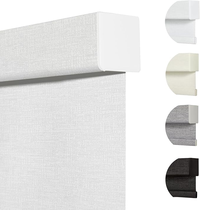 Persilux Custom Size Blackout Roller Shades - Free-Stop Blinds With Jacquard Fabric, Cordless Pull Down Shades for Windows, Doors, Home, Office - Easy to Install, White