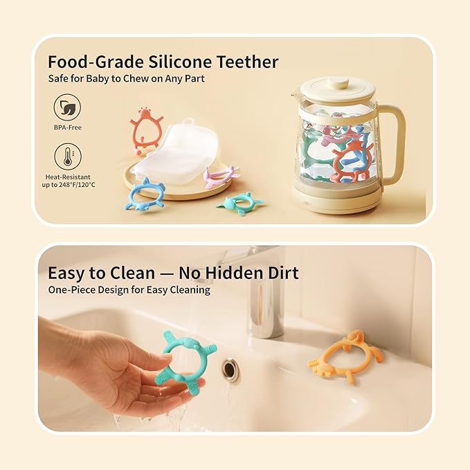 Pigeon Silicone Animal-Shaped Baby Teether, Pink Rabbit, 3M+, 1 Count – Multi-Textured Teething Relief Toys, Lightweight & Easy to Grasp