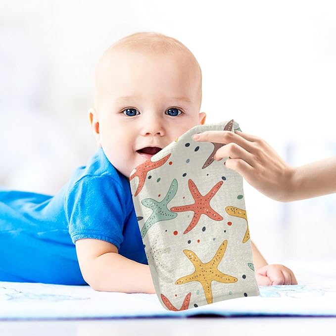 vvfelixl Baby Muslin Washcloths Colorful Starfish Baby Burp Cloths Cotton Babys Face Towel for Newborn Infants Boys Girls Soft and Absorbent 11.8 X 11.8 in, 3 Pack