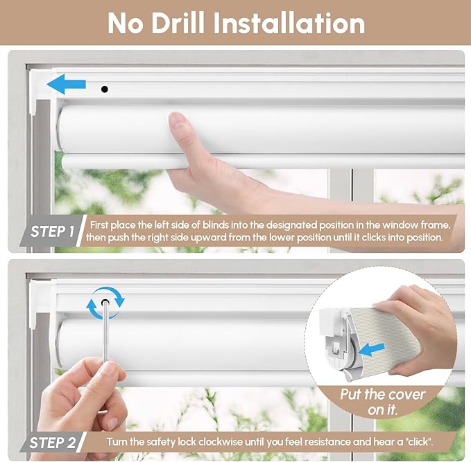 Kincmo No Drill Motorized Blinds with Remote, 100% Blackout Roller Shades for Windows, Custom Electric Blinds Compatible with Alexa, Apple Homekit, Google Home (100% Blackout Pure Cream)