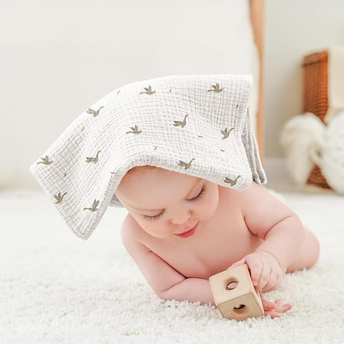Bearmoss 100% Cotton Muslin Burp Cloths, 6 Pack Absorbent Large Baby Burping Cloths for Boy, Girl, 23.6" X 23.6" Newborn Essentials (White Apricot)