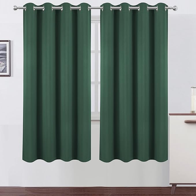 LEMOMO 100% Blackout Curtains 52 x 72 Inch/Green Curtains 2 Panels with Black Lining Room Darkening Thermal Insulated Bedroom Curtains