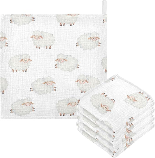 vvfelixl Cotton Cute Curly Lamb Baby Muslin Washcloths Soft Face Towel for Newborns, 11.8 X 11.8 Inch, 3 Pack White