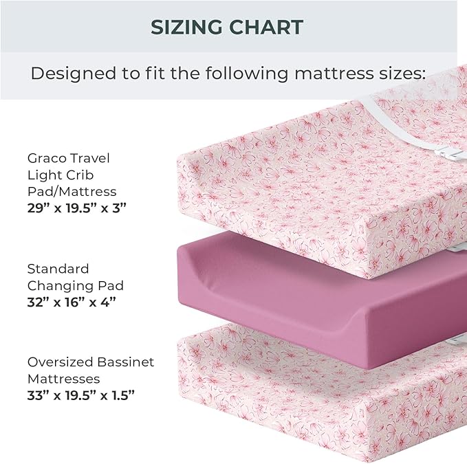 Pobibaby – 2 Pack Premium Changing Pad Covers for Girls, Ultra-Soft Breathable Cotton Diaper Changing Table Covers – Floral Nursery Changing Pad Sheets for Baby Girl (Blossom)