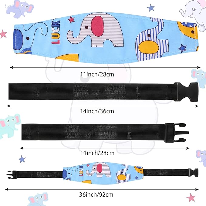 HESTYA 2 Pieces Baby Carseat Head Support Band Strap Headrest Stroller Seat Sleeping Headrest Neck Relief Head Strap Headband for Kids Children Toddler Infant(Elephant)