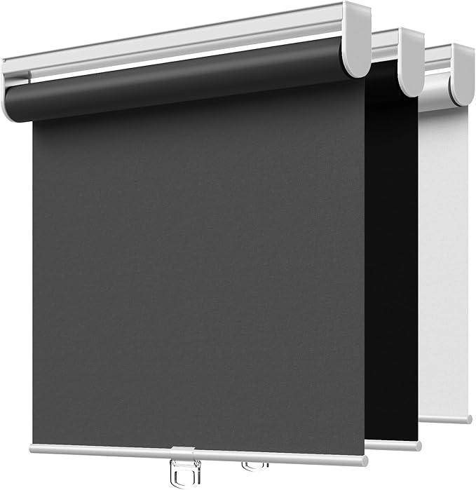 Cordless Roller Shades Blackout Blinds for Windows Room Darkening Rolled Up Shades with Spring System, UV Protection Window Shades Door Blinds for Home and Office (Grey, 70" W x 72" H)