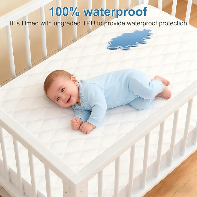 2Pack Waterproof Crib Sheets for Boy, Girl - Cotton 52X28 Fitted Crib Sheets Crib Mattress Protector Sheets,Soft Toddler Bed Sheets,Washable Infant Fitted Baby Bed Sheets (White, 52X28inch)