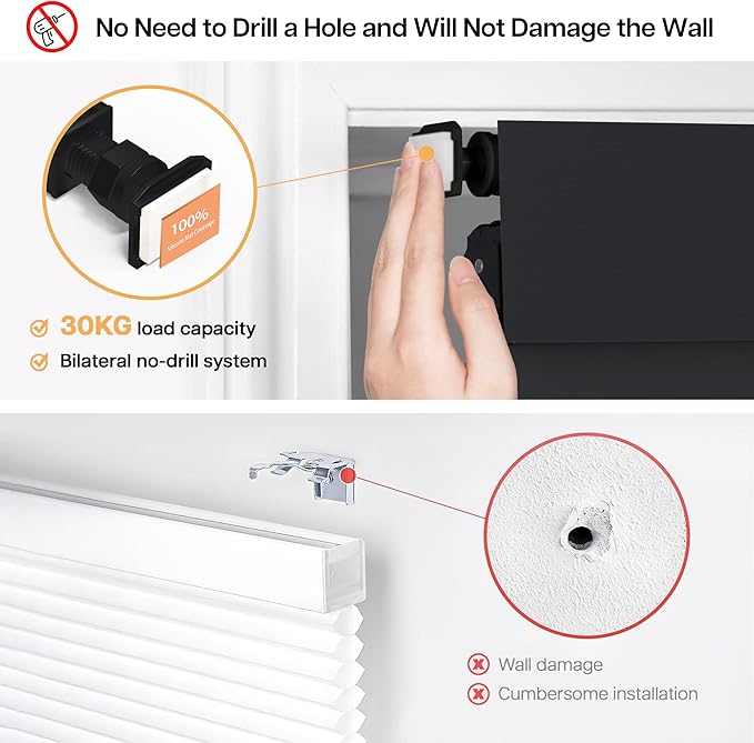 LazBlinds No Drill Blinds for Indoor Windows, Blackout Roller Shades, Cordless Window Blackout Blinds, Thermal Insulated Fabric UV Protection for Home and Office, 31" W x 72" H, Black