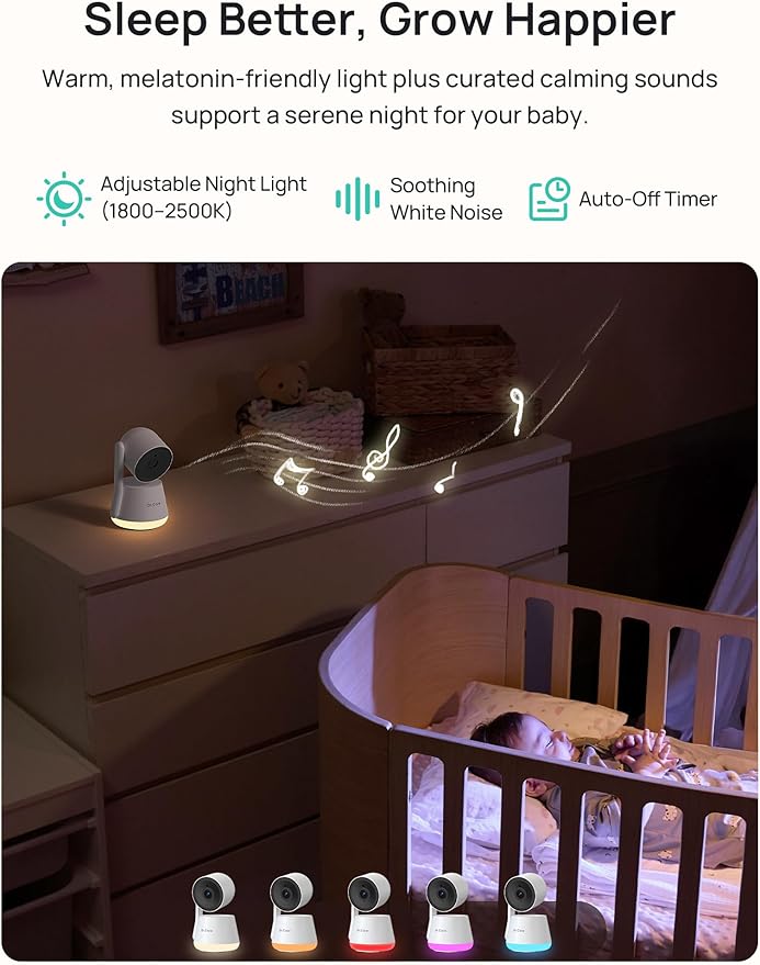 Dr.Care LumiView Smart WiFi Baby Monitor with Clip Mount - 5" 1080P FHD & 2K Camera App Control, Privacy Mode, 5000mAh Removable Battery, Cry & Motion Alerts, HD Night Vision, RGB Night Light
