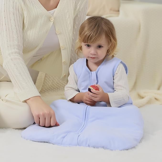 Mosebears Sleep Sack Baby Winter Wearable Blanket with 2-Way Zipper,2.5 TOG Cotton Sleep Sack Unisex (Fog Blue, 6-12 Months)