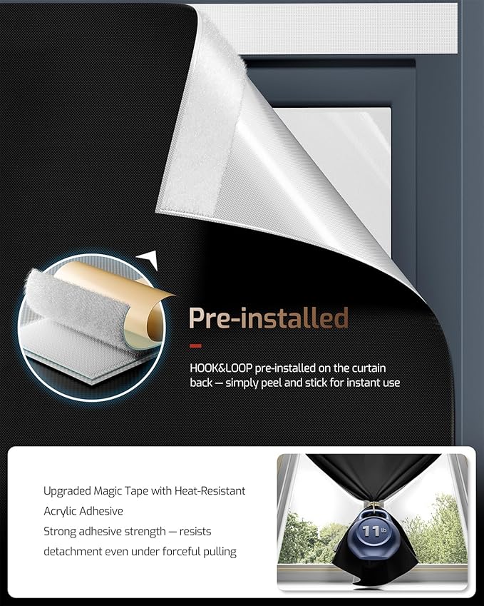 Portable Blackout Shades for Windows - 100% Blackout Window Cover for Travel, Baby Nursery, RV - No Drill, Waterproof, Lightweight Stick On Window Cover with Hook & Loop Tape (47" x 72")