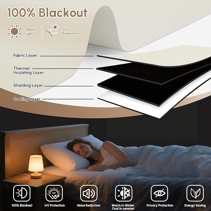 Kincmo No Drill Motorized Blinds with Remote, 100% Blackout Roller Shades for Windows, Custom Electric Blinds Compatible with Alexa, Apple Homekit, Google Home (100% Blackout Dreamy Warm)