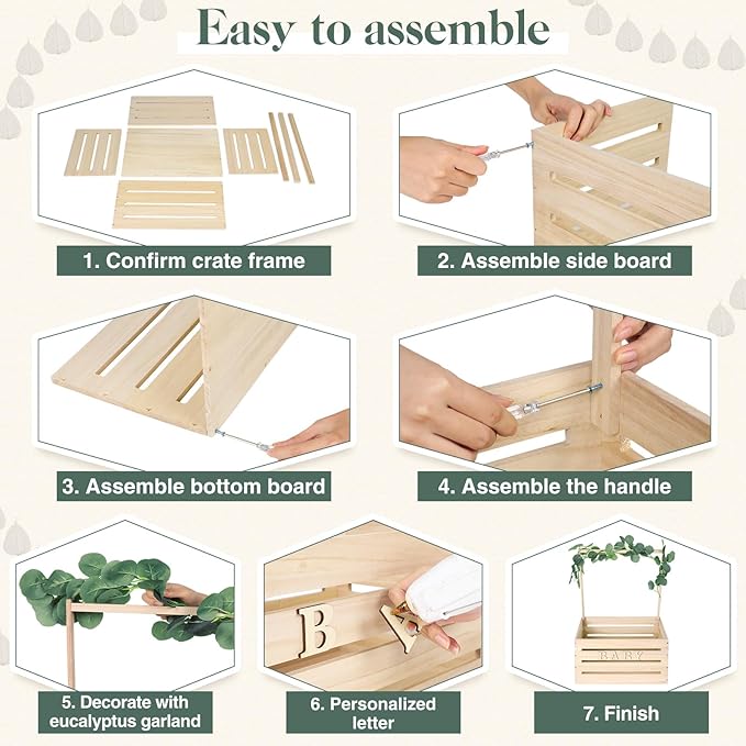 Barydat Wooden Baby Shower Crate Closet, Baby Basket with Handle, Personalized Basket Gifts, Easy Assembly Baskets for Newborn Boy Girl Welcome Gift for New Mom Parents(Wood Color)