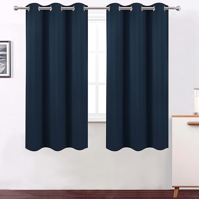 LEMOMO Navy Blue Curtains 63 Inch Length 100% Blackout Curtains 2 Panels with Black Liner/Double Layer Full Room Darkening Bedroom Curtains