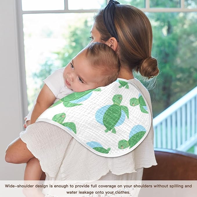 WELLDAY Muslin Baby Burp Cloths Set of 2, Soft Absorbent Sea Turtle Muslin Washcloths, Bibs, Face Towel for Newborn Boys Girls, 22 x 11 Inch