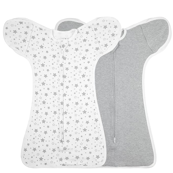 2 Pack Transition Swaddle with 2 Way Zipper, 2 in 1 Arms in/Out Transitional Arms Up Swaddle, 100% Cotton Newborn Swaddles Zipper Swaddles Baby Swaddling Sack Sleep Sack 3-6 Months