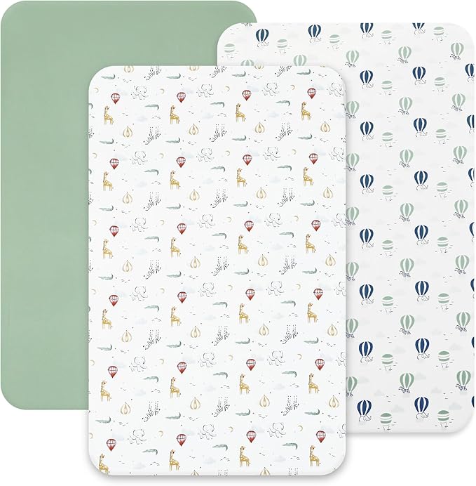 david's kids 3 Pack Mini Crib Sheets, Soft Breathable Premium Pack N Play Sheets for Baby Boys Girls Neutral, Playard and Mini Crib Mattresses, Animals