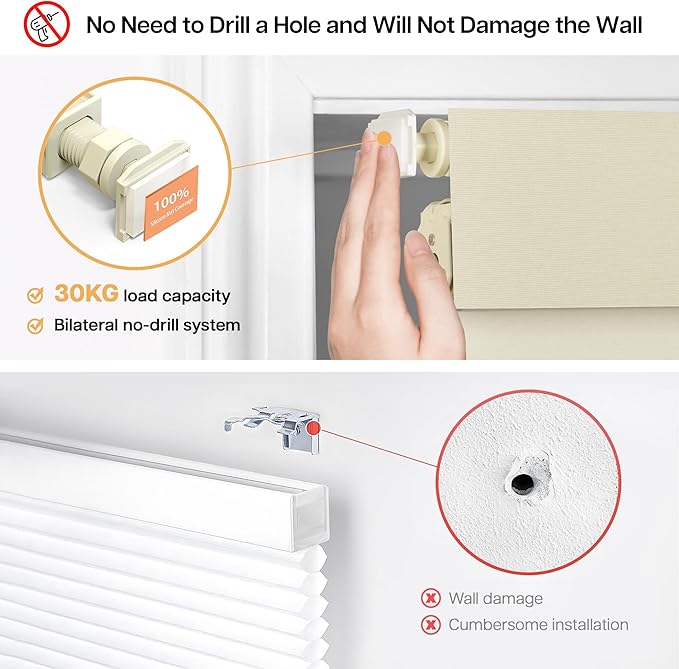 LazBlinds No Drill Blinds for Indoor Windows, Blackout Roller Shades, Cordless Window Blackout Blinds, Thermal Insulated Fabric UV Protection for Home and Office, 22" W x 48" H, Beige
