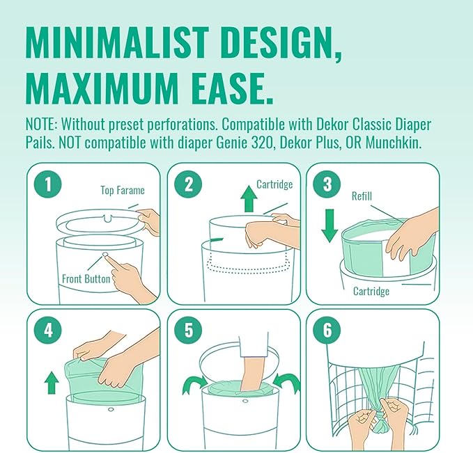GDLVDI HOME Compatible with Diaper Dekor CLASSIC Diaper Pail Refills | Adult Disposal Bags 4 Pack | Continuous Long-Roll Odor-Control Liners | Lemon Scented | Extra Thick & Durable