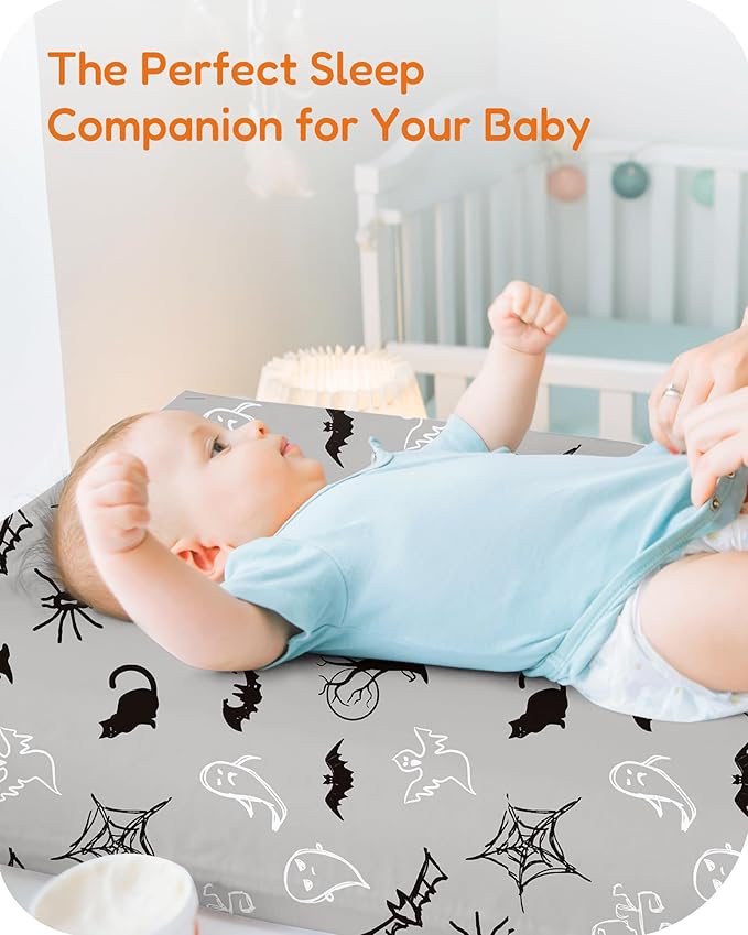 TotChill Halloween Baby Changing Pad Cover for Girls Boys, Fits Standard Changing Tables, Pumpkin, Black Cat, Bat, Witchy