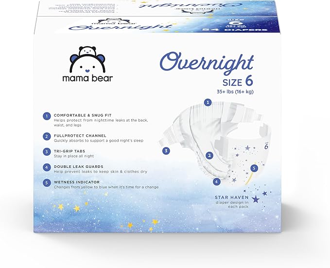 Amazon Brand - Mama Bear Overnight Diapers, Size 6, 54 Count