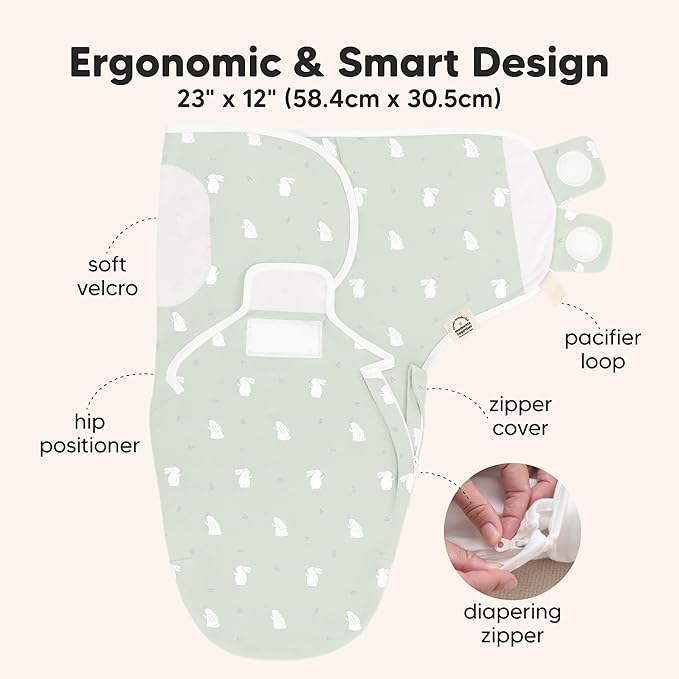 Baby Swaddle Sleep Sacks with Zipper - 3-Pack Swaddles for Newborns 0-3 Months, Infant, Baby Girls, Boys, Soft & Durable Newborn Sleep Sack, Easy Diaper Change Swaddling Blanket (Bunnies)