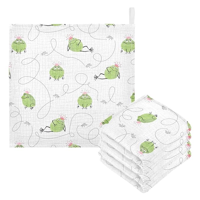 vvfelixl Baby Cotton Washcloths Frogs Mosquitoes Infants Bath Towel for Unisex Prince Face Towels for Newborn, Natural Baby Wipes Delicate Skin, 11.8 X 11.8 inch, one sizex5