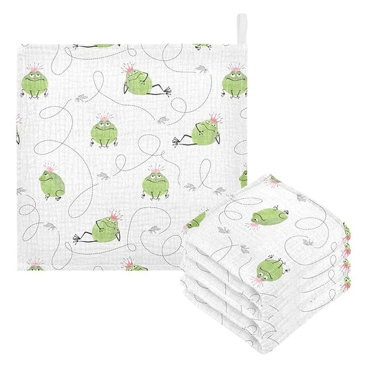 vvfelixl Baby Cotton Washcloths Frogs Mosquitoes Infants Bath Towel for Unisex Prince Face Towels for Newborn, Natural Baby Wipes Delicate Skin, 11.8 X 11.8 inch, one sizex5