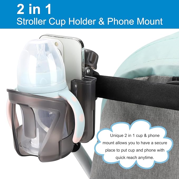 Accmor 2-in-1 Walker Cup Holder with Phone Holder, Wheelchair Cup Holder, Rollator Cup Holder, Cup Phone Holder for Walker, Wheelchair, Rollator, Mobility Scooter