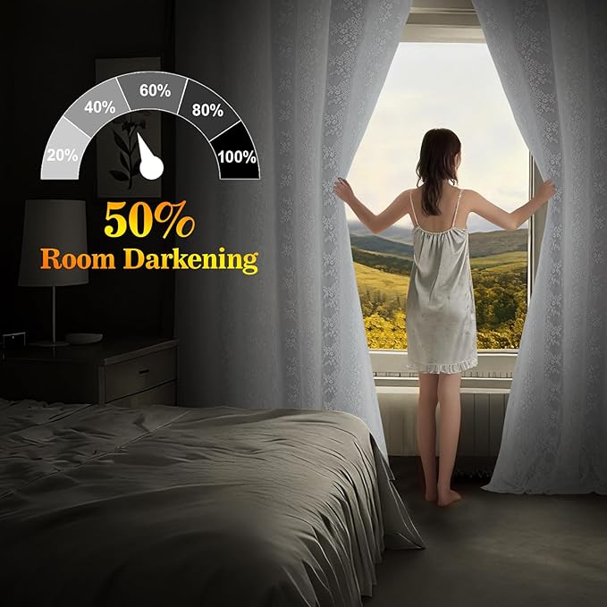 Yinhua White Curtains for Living Room Double Layer Blackout Curtains for Bedroom 84 Inches Long Nursery Curtain with Tiebacks, Thermal Insulation Grommet Drapes for Dining Room, 52" W x 84" L
