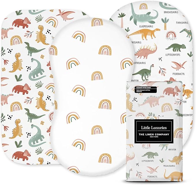 100% Organic Cotton Baby Bassinet Sheets 3-Pack - Fits Angelbliss, Maxi-COSI Iora/Swift, Papablic Baby Bassinet, YADAQE, Pamobabe, BIERUM & Fodoss - Breathable Rectangle Mattress (33"x20")