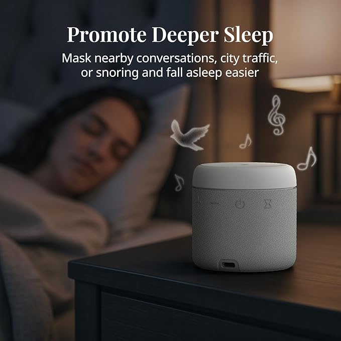 ANJANK White Noise Sound Machine with Wireless Charger Stand, 20 Soothing Sleep Sounds, 32-Level Volume, Auto-Off Timer, 10W Magnetic Charging for iPhone, Dorm Essential for Adults, Must-Have Gift