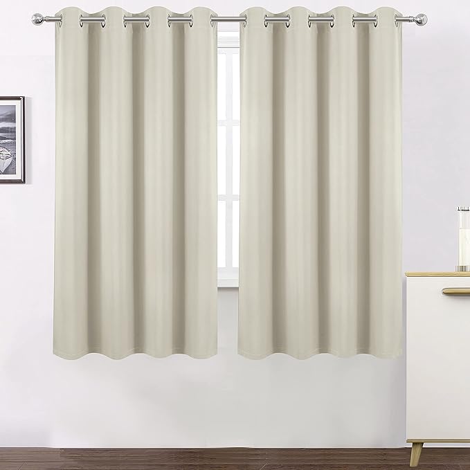 LEMOMO 100% Blackout Curtains 52 x 72 Inch/Light Beige Curtains 2 Panels with Black Liner Room Darkening Thermal Insulated Bedroom Curtains