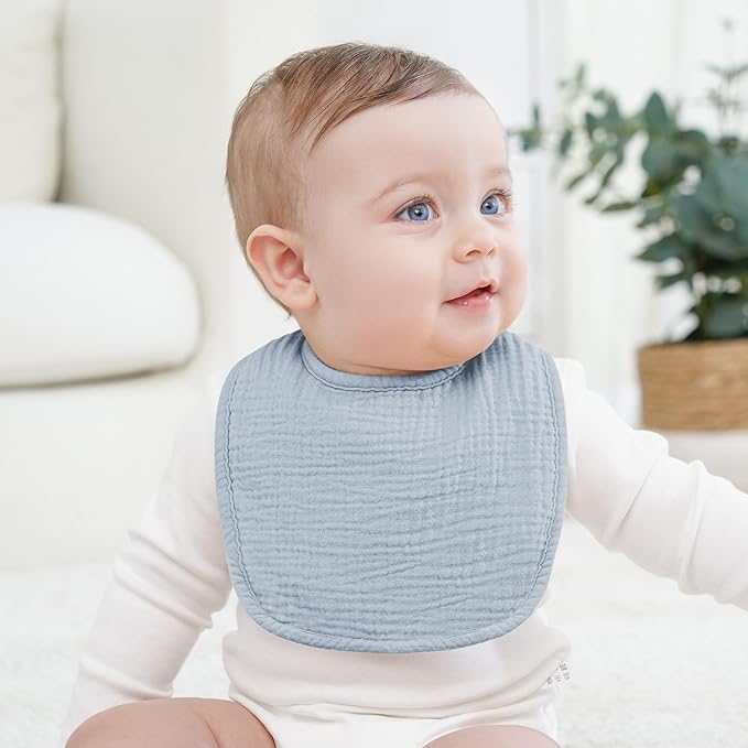 Bearmoss Baby Muslin Drooling Bibs 100% Cotton Square Adjustable Bibs Gift for Baby Girls Boys Teething Drool 8 Pack