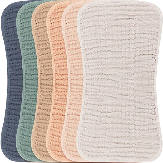 Konssy Muslin Baby Burp Cloths Sets for Unisex- 6 Pack Large 100% Cotton Burping Clothes for Newborn, Baby Girls and Boys