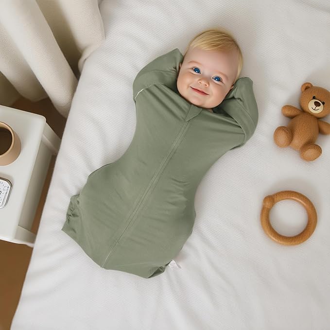 MEXXI Swaddle Baby Sleep Sack With Arms Up, 2 Pack Baby Transitional Swaddle with Double Zipper,0.5 TOG, 8-13 lbs, S