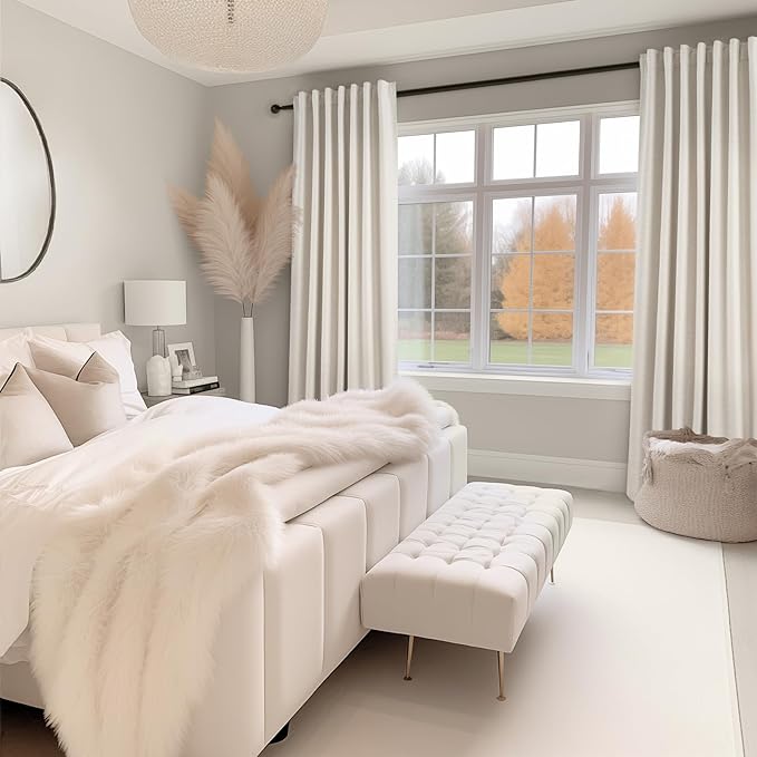Topfinel Off-white Blackout Cream White Curtains, Sound Proof, Ivory Linen, Tab Top, UV Blocking, Cute Farmhouse for Small Window Bedroom Nursery, 52" X 63"