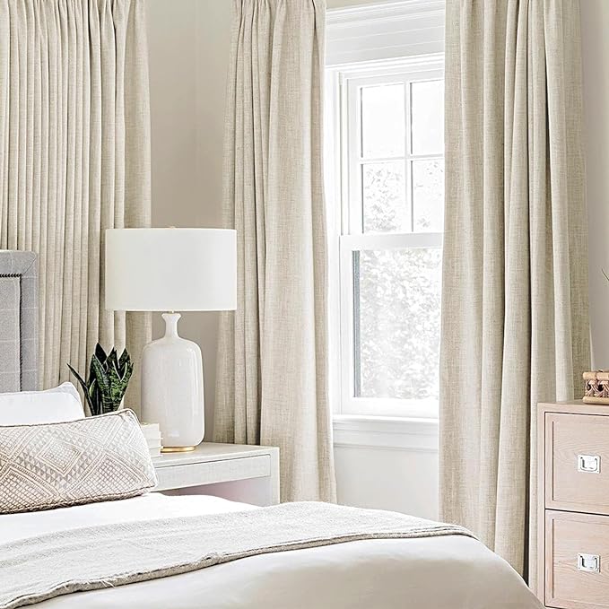 MIULEE 100% Blackout Linen Textured Curtains for Bedroom Solid Thermal Insulated Cream Grommet Room Darkening Curtains & Drapes Luxury Decor for Living Room Nursery 52 x 96 Inch (2 Panels)