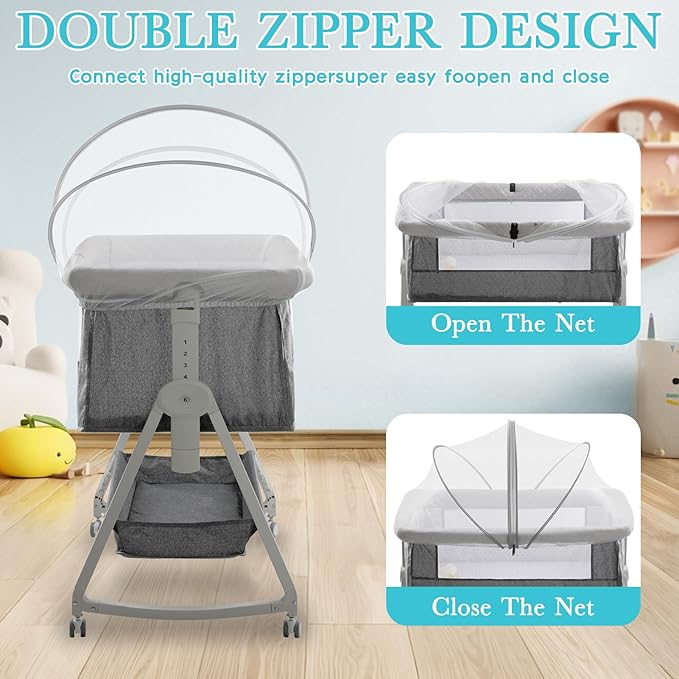 Bassinet Cover for Cats - Bassinet Net Cover for Baby Prevents Entry of Insects/Pets, Breathable Crib Net with Two-Way Zippers, Mosquito Net for Bedside Sleeper/Travel Crib (White-Small)